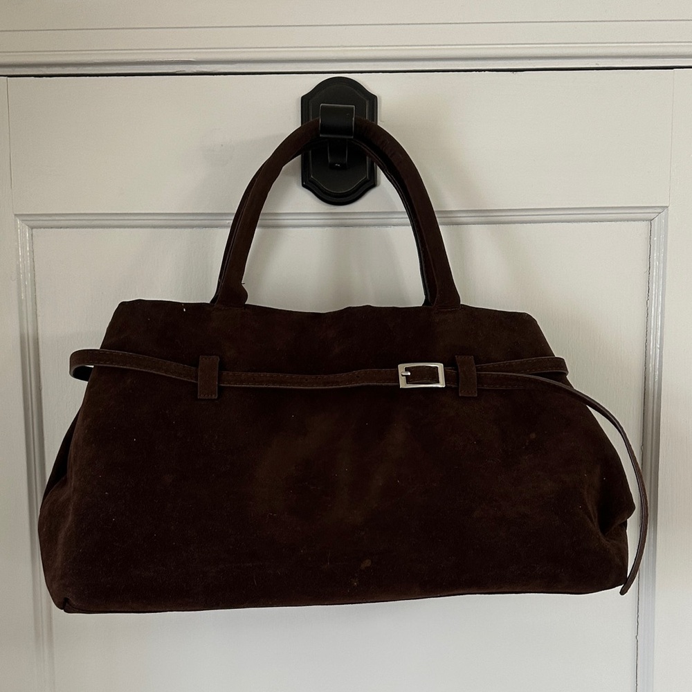 Chocolate Brown Suede Top-Handle Satchel